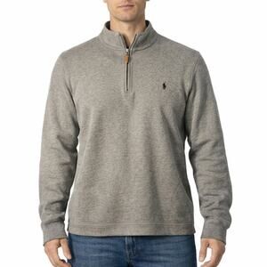 Polo Ralph Lauren Mens XL Pullover  Gray Zip Heavy Ribbed Fabric Mock Neck Y2K